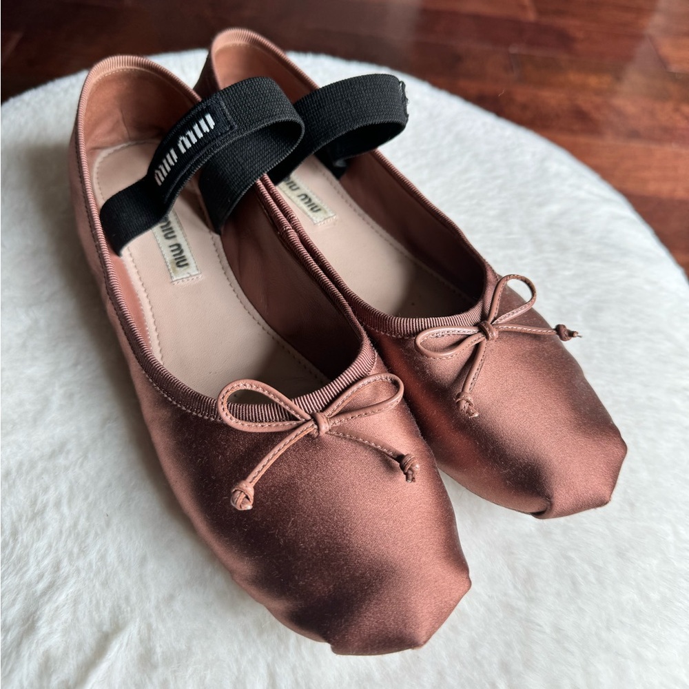 Miu Miu Satin Ballerinas Cocoa Brown IT 37,5 US 7,5 - Picture 10 of 13